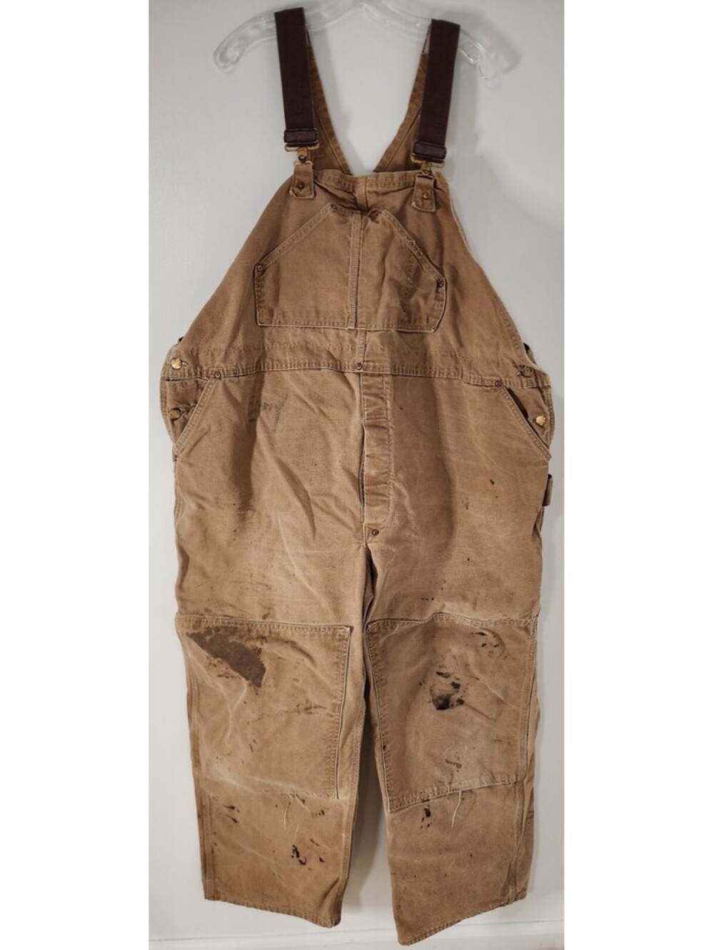 VTG Carhartt Duck Double Knee Overall Bibs Distressed Button Fly Workwear 52x28